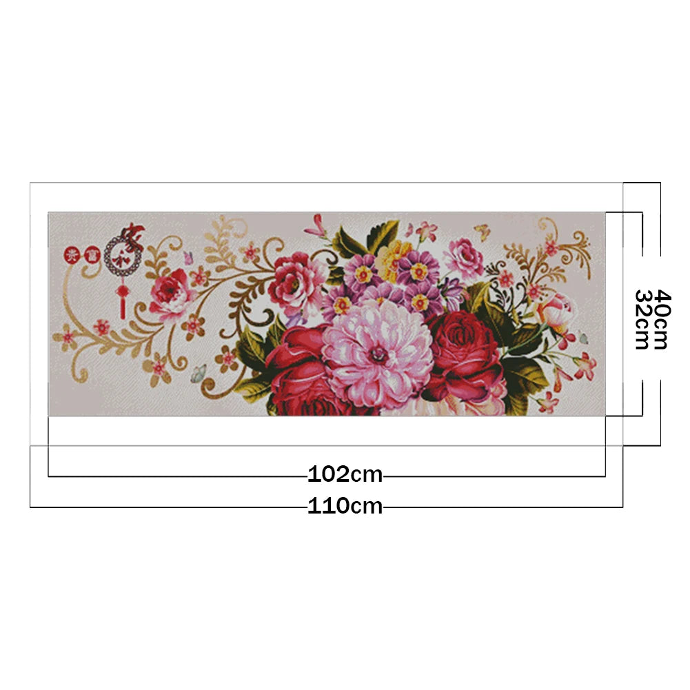 Peony Full Cross Stitch 11CT Cotton Thread Printed Embroidery Kits