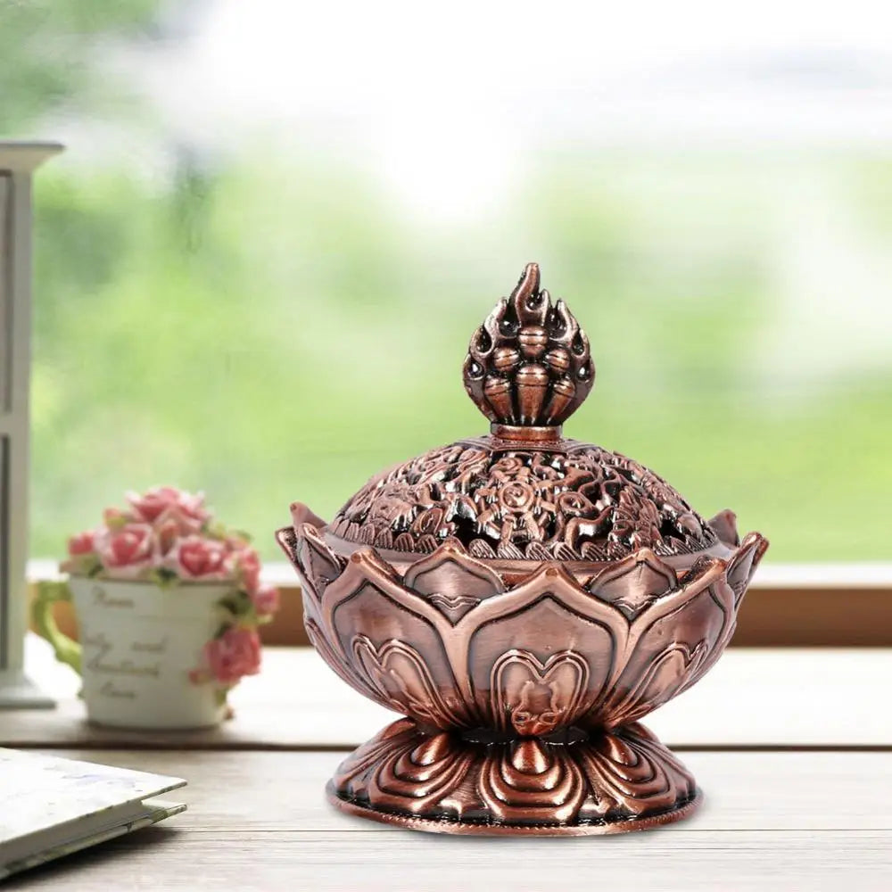 Small Zinc-Bronze Holy Flower Incense Holder - 2 Colors,