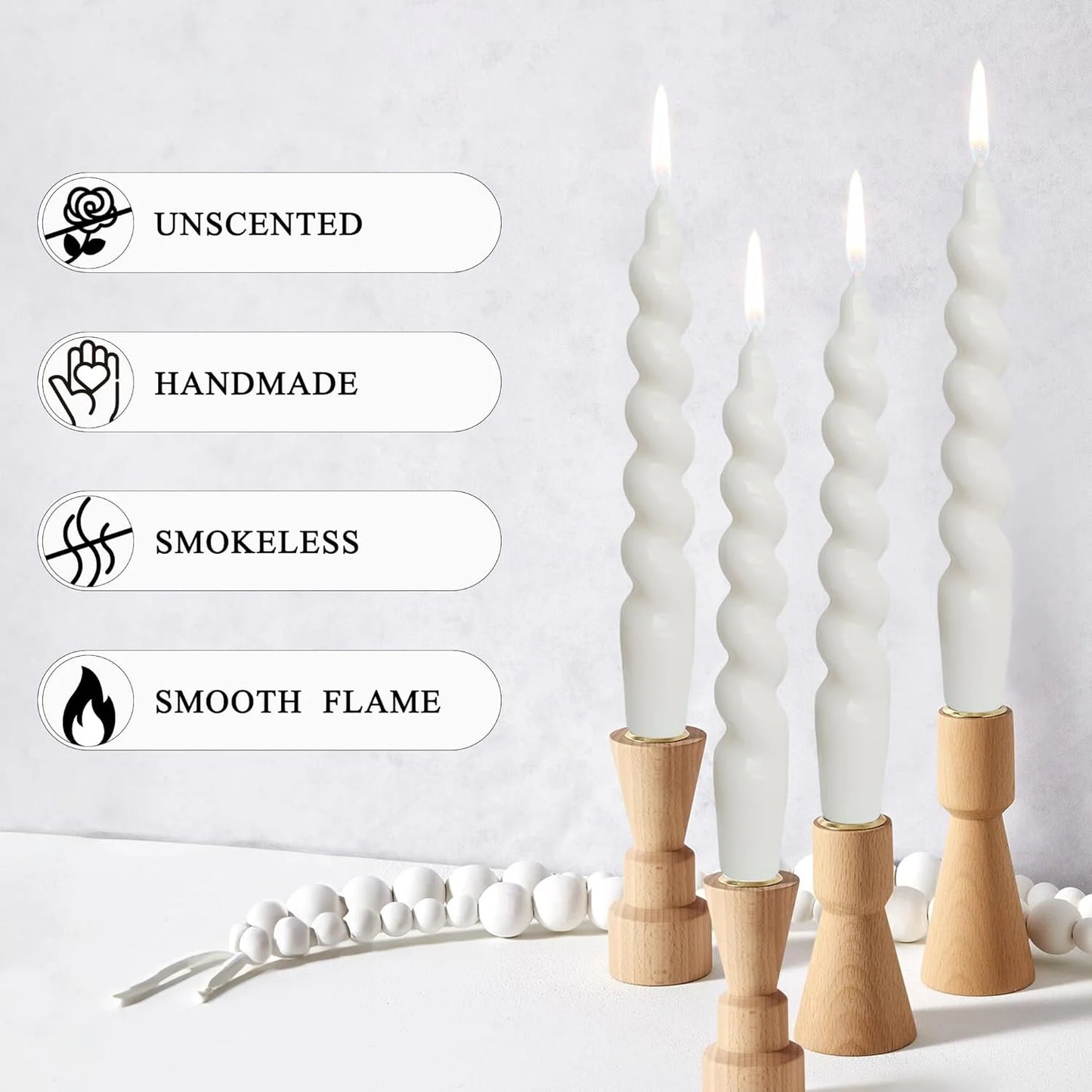 White Spiral Taper Candlestick, Smokeless