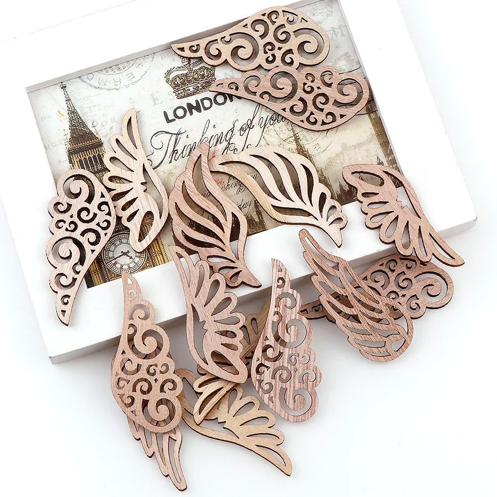 40Pcs/bag 4 Styles, Angel Wings Wood Decorative Embellishments