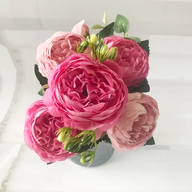 30cm Rose Pink Silk Peony Artificial Flowers Bouquet