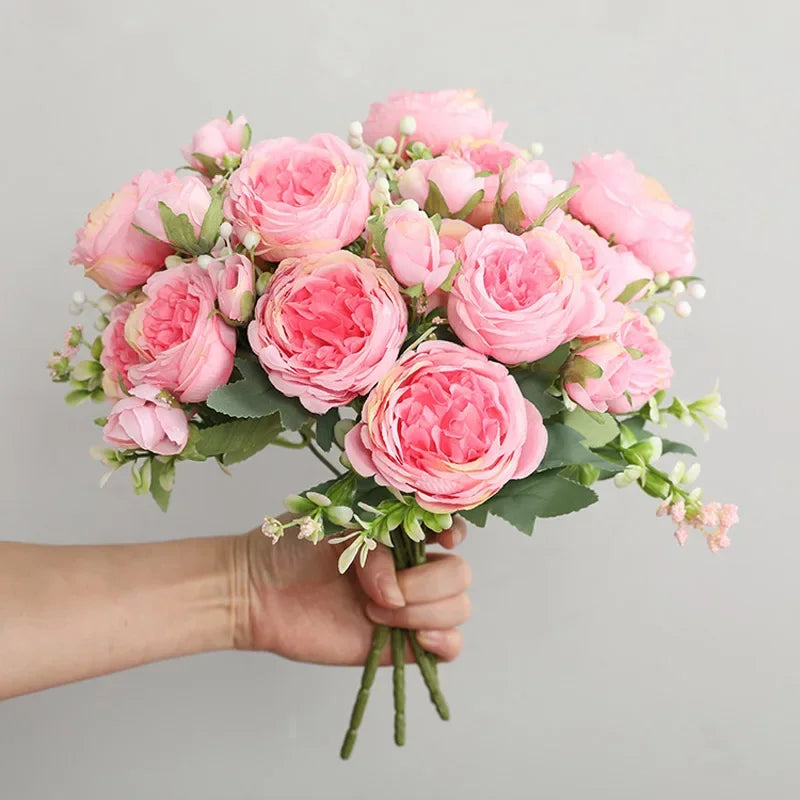 1pcs 30cm Rose Pink Silk Peony Bouquet