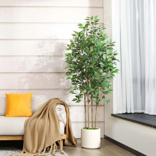 Ficus Artificial Tree 6ft Fake Silk Plant for Home Decor