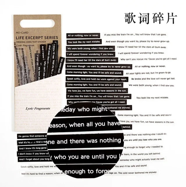 Strip English Stickers - Black, White, Text, Poems, Scrapbooking (40 pcs)