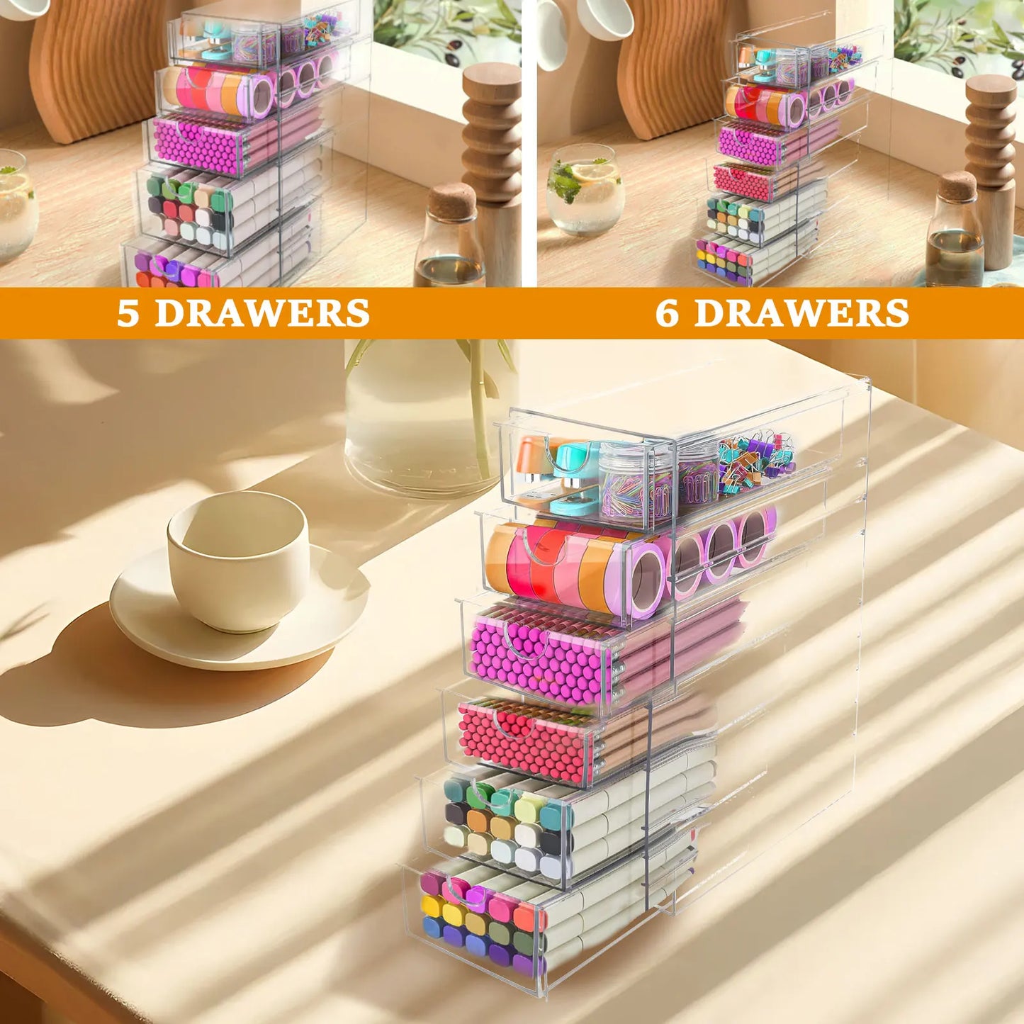Acrylic Organizer with 5 or 6 Drawers Desk Top Storage