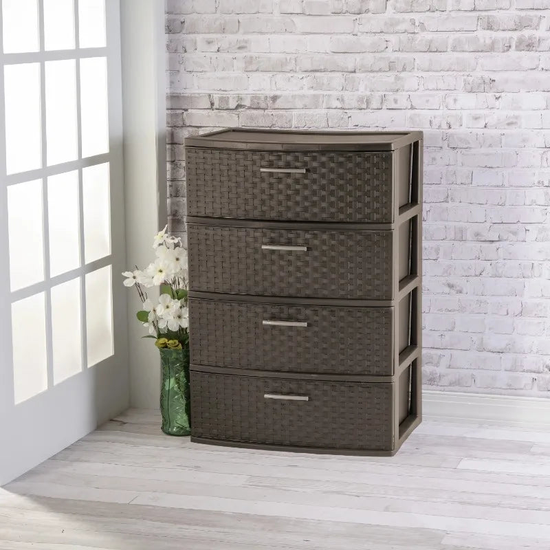 Stylish 4 Drawer Wide Woven Plastic Organizer