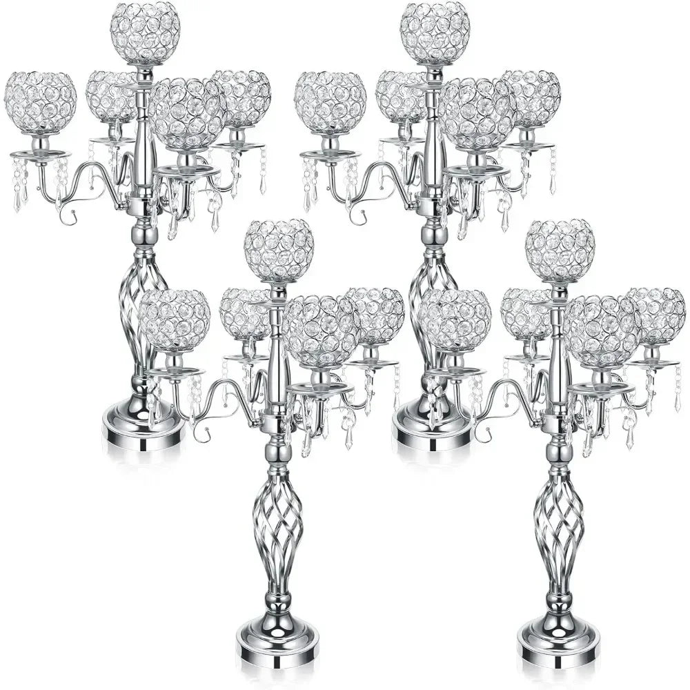 5-arm Crystal Wedding Candle Holder Centerpiece/Silver, Gold