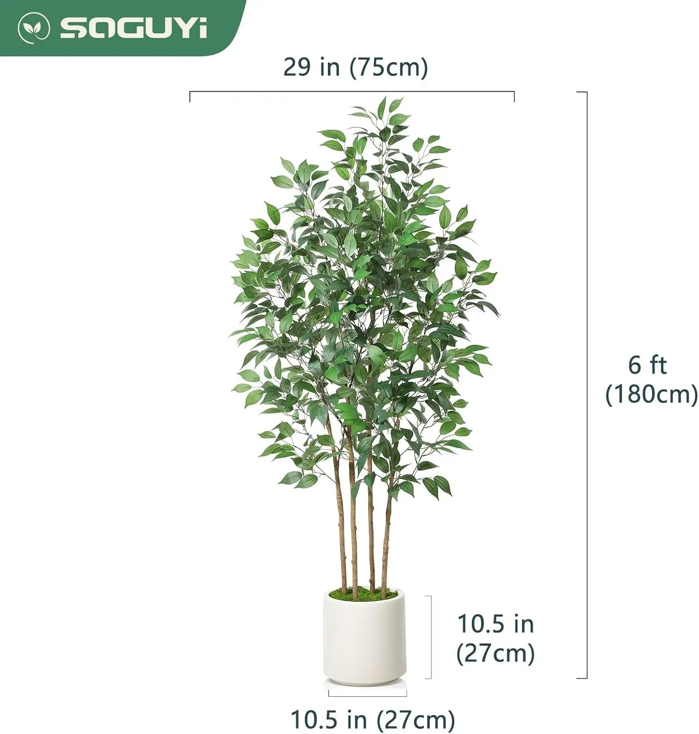 Ficus Artificial Tree 6ft Fake Silk Plant for Home Decor