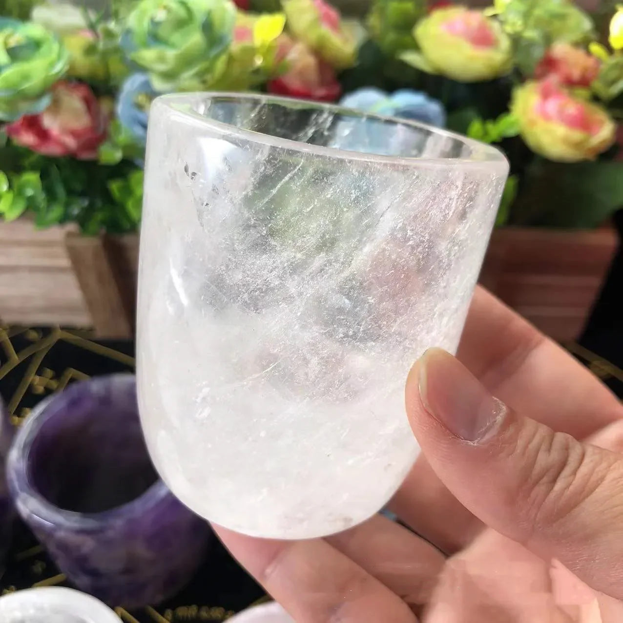 Natural Crystal Amethyst, Rose Quartz, White Crystal Cup