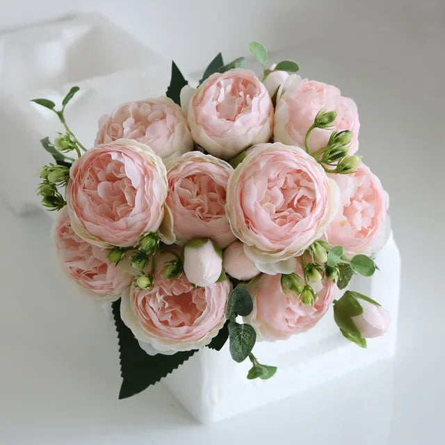 1pcs 30cm Rose Pink Silk Peony Bouquet