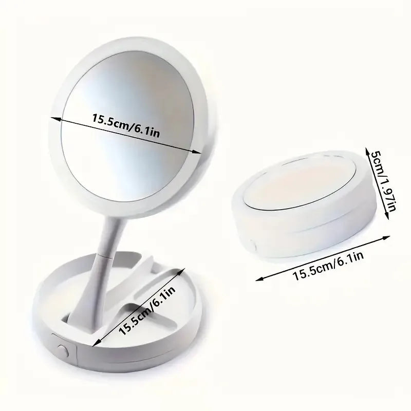 1pc Foldable LED Vanity Mirror/Dual-Sided
