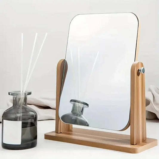 Wooden Rotating Desktop Makeup/Vanity Mirror