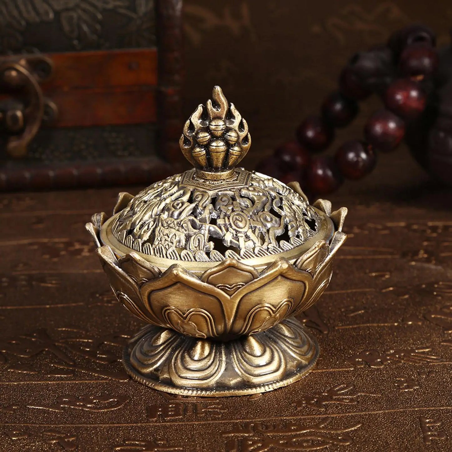 Small Zinc-Bronze Holy Flower Incense Holder - 2 Colors,