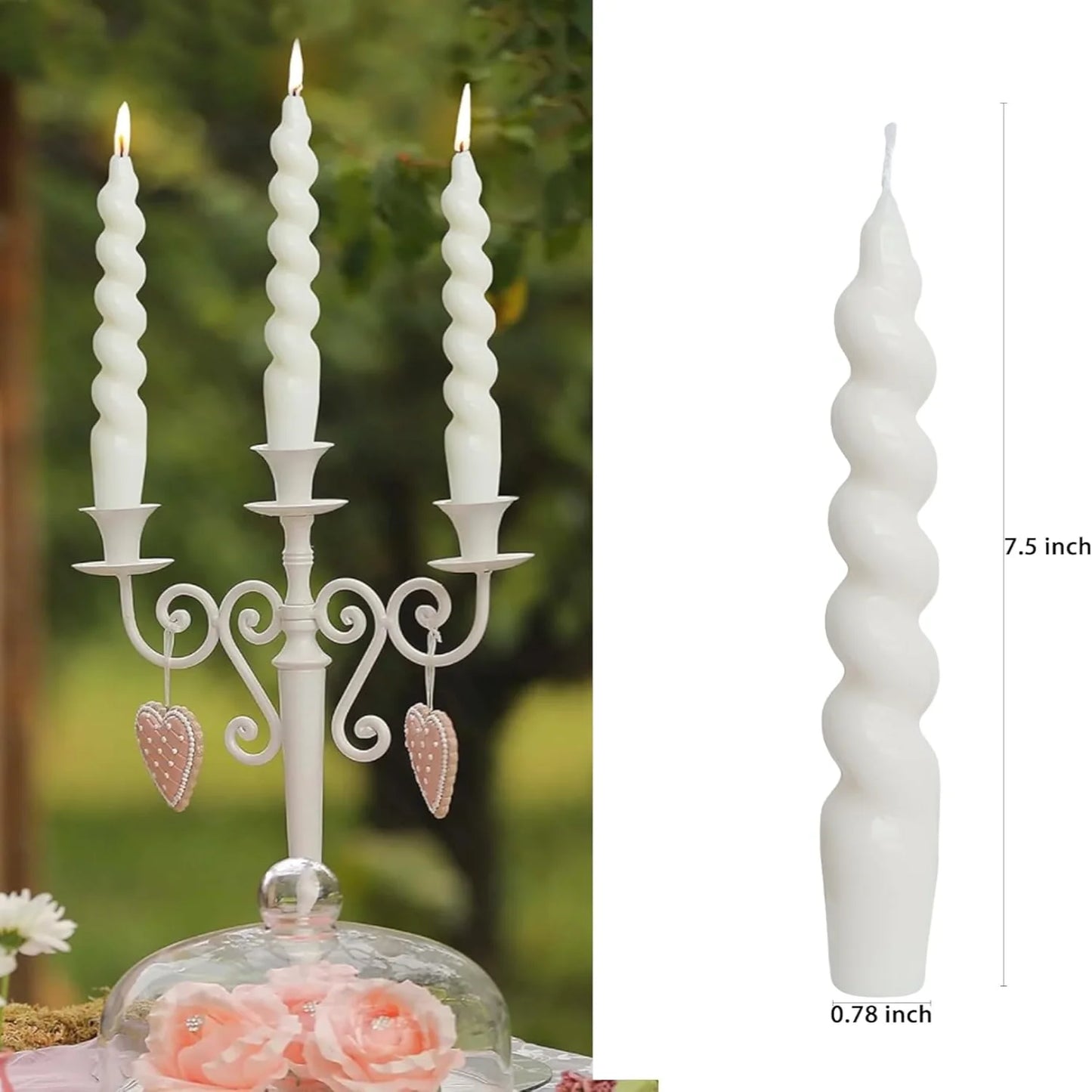 White Spiral Taper Candlestick, Smokeless