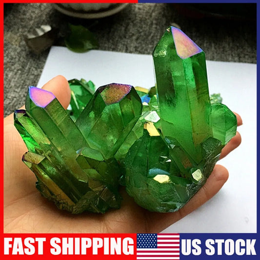 Natural Green Titanium Quartz Crystal Cluster