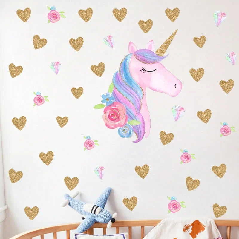 Unicorn Horse, Star, Heart Wall Sticker Kids Room