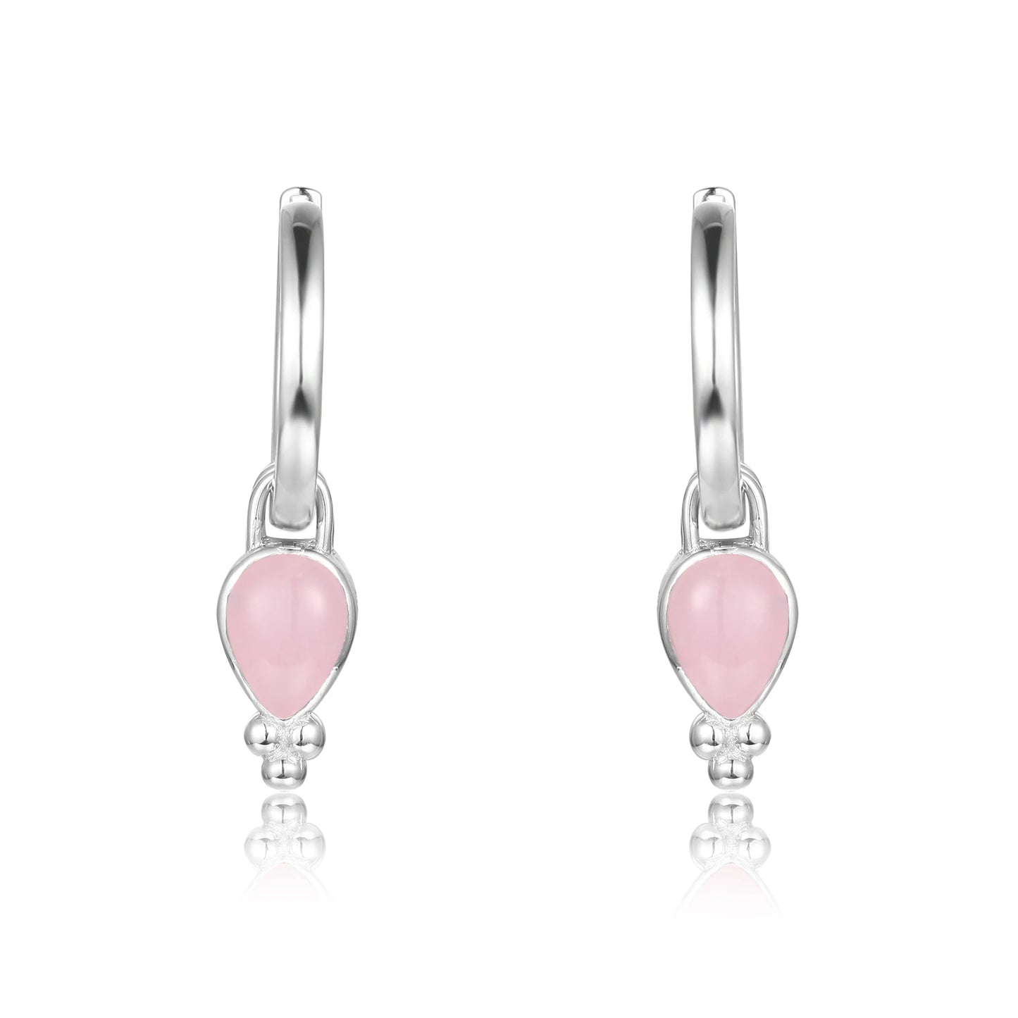 Pear Rose Quartz Drop Earrings in 925 Sterling Silver - Garnet/Same