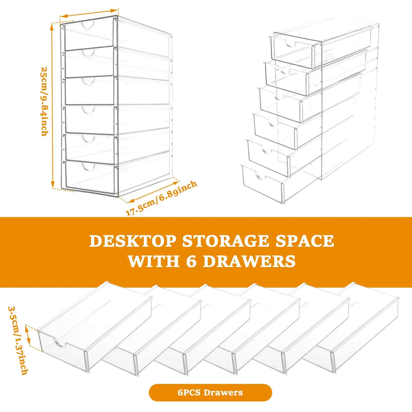 Acrylic Organizer with 5 or 6 Drawers Desk Top Storage