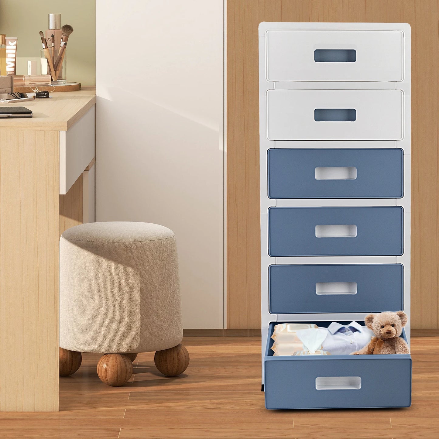 Plastic 6 Drawer Organizer w/Rollers
