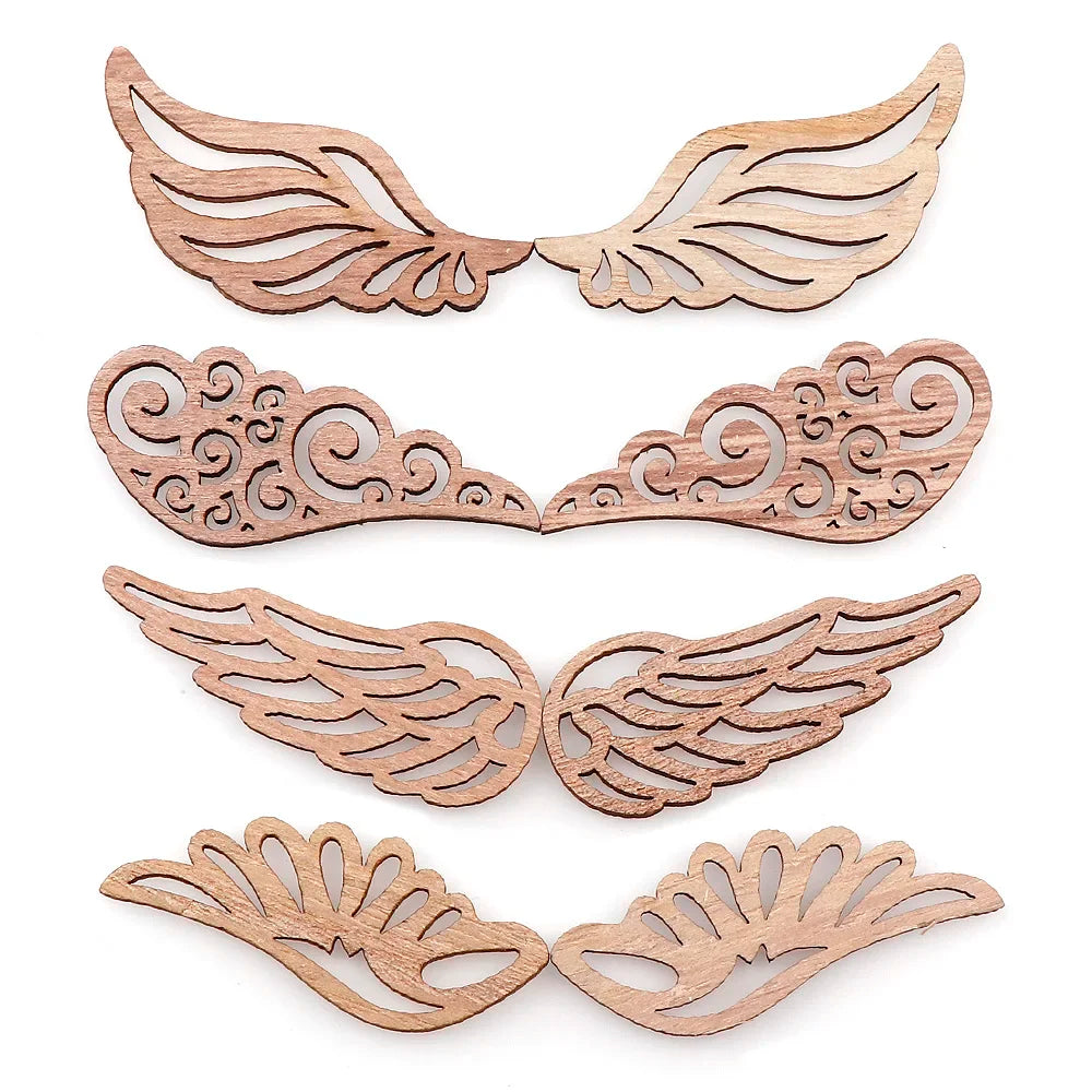 40Pcs/bag 4 Styles, Angel Wings Wood Decorative Embellishments