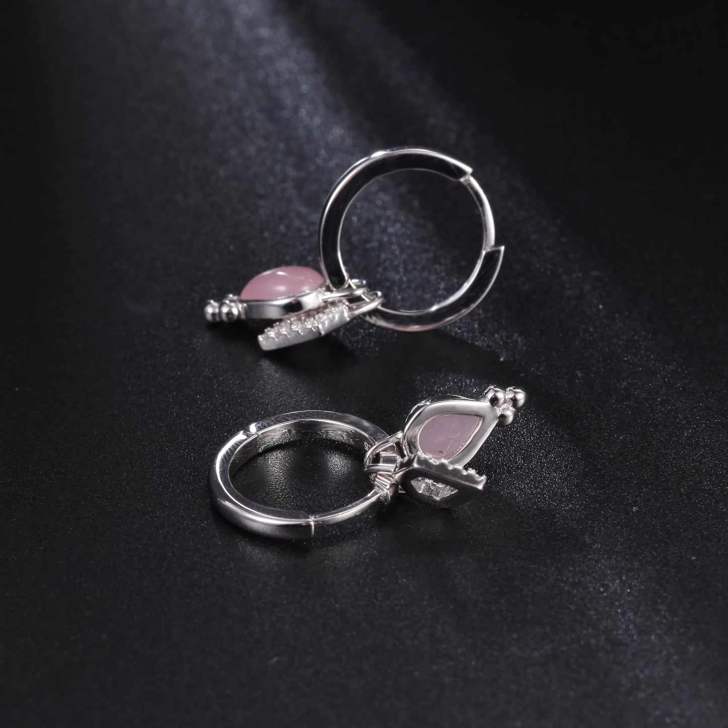 Pear Rose Quartz Drop Earrings in 925 Sterling Silver - Garnet/Same