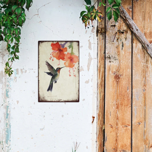 Putuo Decor Bird Vintage Tin Sign, Field with Flowers and a Bird