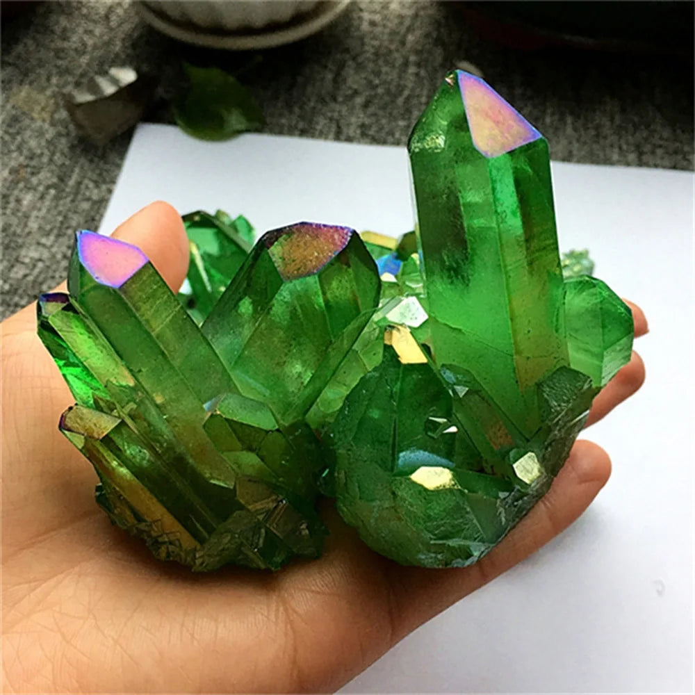 Natural Green Titanium Quartz Crystal Cluster