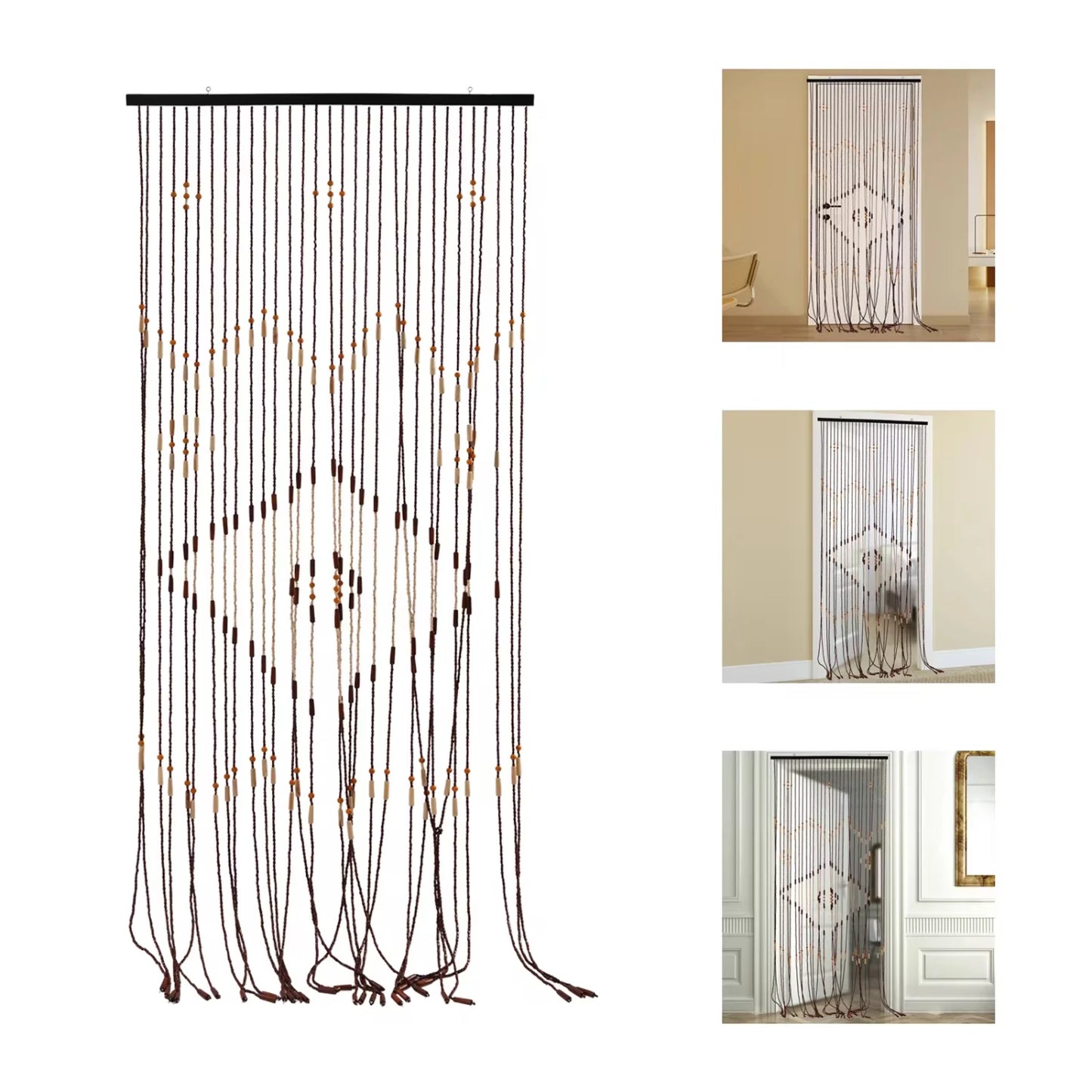 Natural Wood Beaded Door Curtain