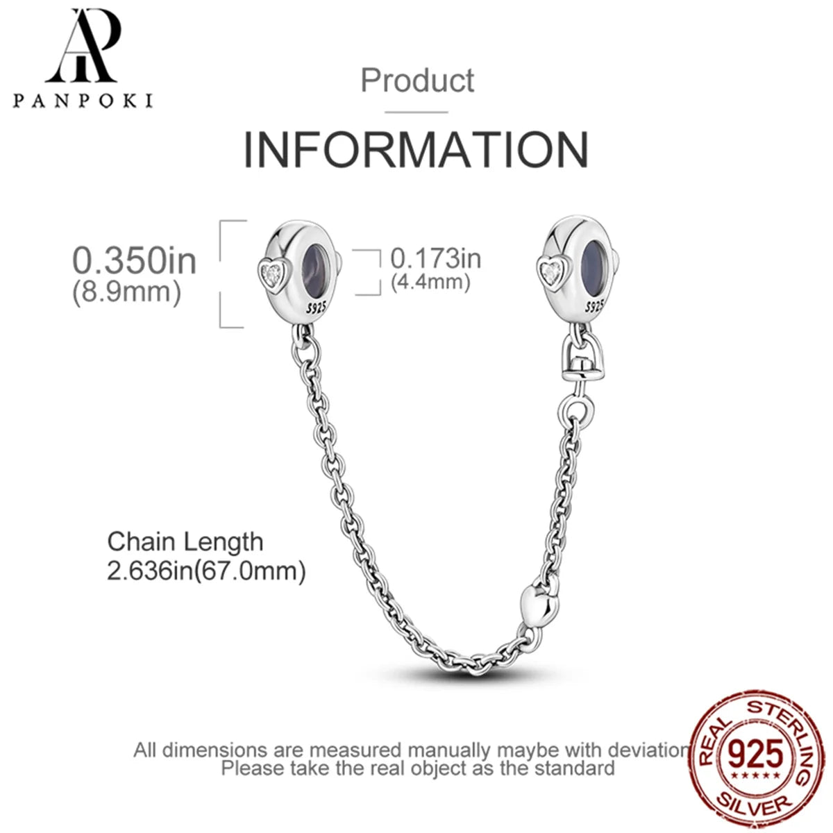 925 Sterling Safety Chain  Fit Pandora Bracelets