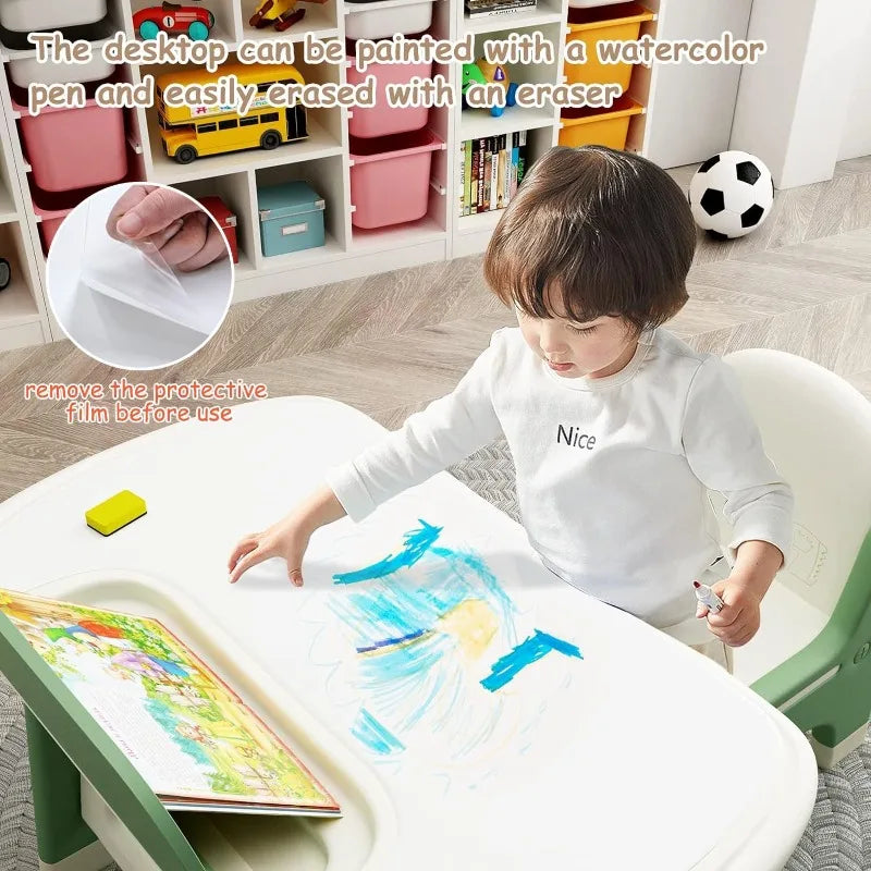 Kids Drawing Table/Chair Set w/Watercolor Pen & Blackboard Eraser