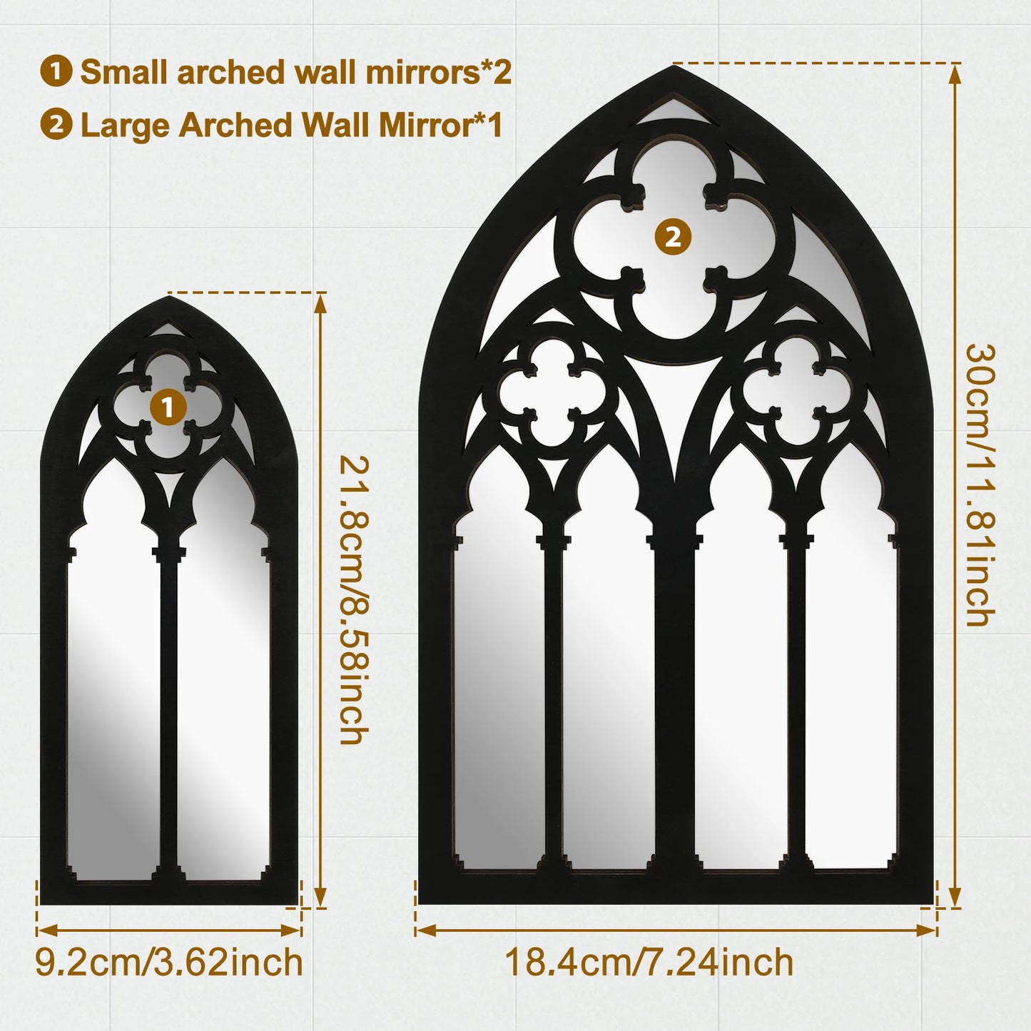 3pcs Gothic Mirrors Arched Wall Decor