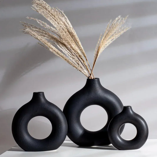 VILEAD Black Ceramic Vase Nordic Flower Vase