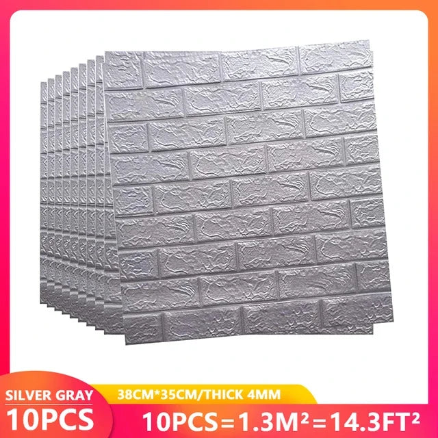 3D Brick Wall Stickers, Self-Adhesive Waterproof Stone