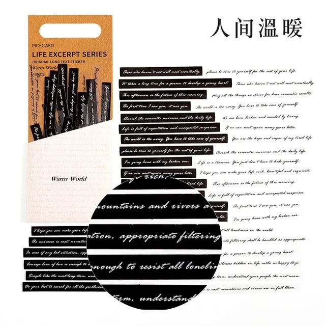 Strip English Stickers - Black, White, Text, Poems, Scrapbooking (40 pcs)