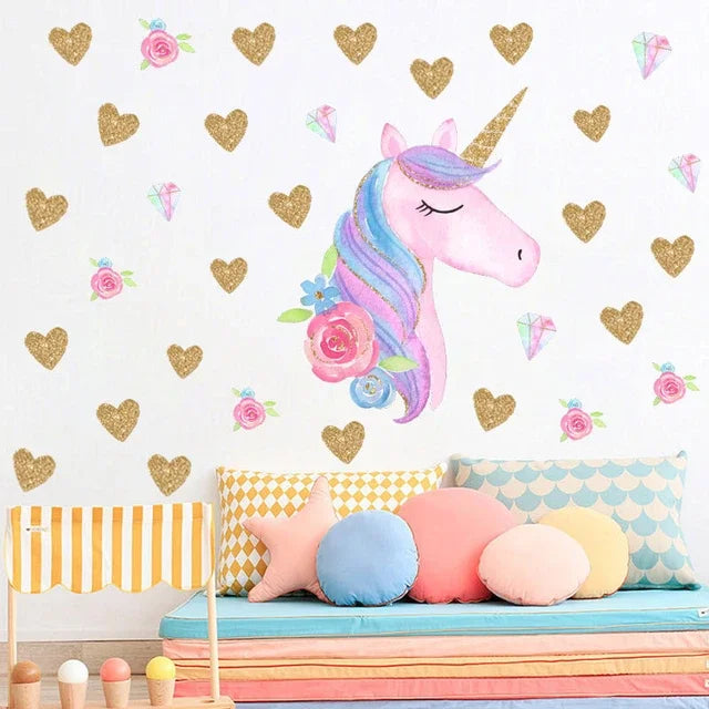 Unicorn Horse, Star, Heart Wall Sticker Kids Room