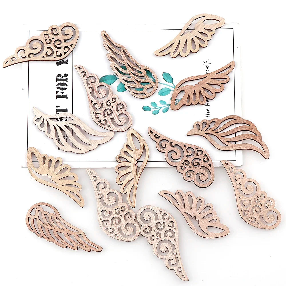 40Pcs/bag 4 Styles, Angel Wings Wood Decorative Embellishments