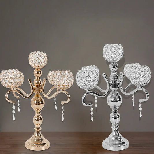 Elegant Silver & Crystal 5-Arm Candelabra