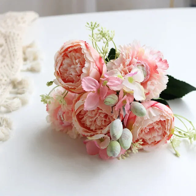 1pcs 30cm Rose Pink Silk Peony Bouquet