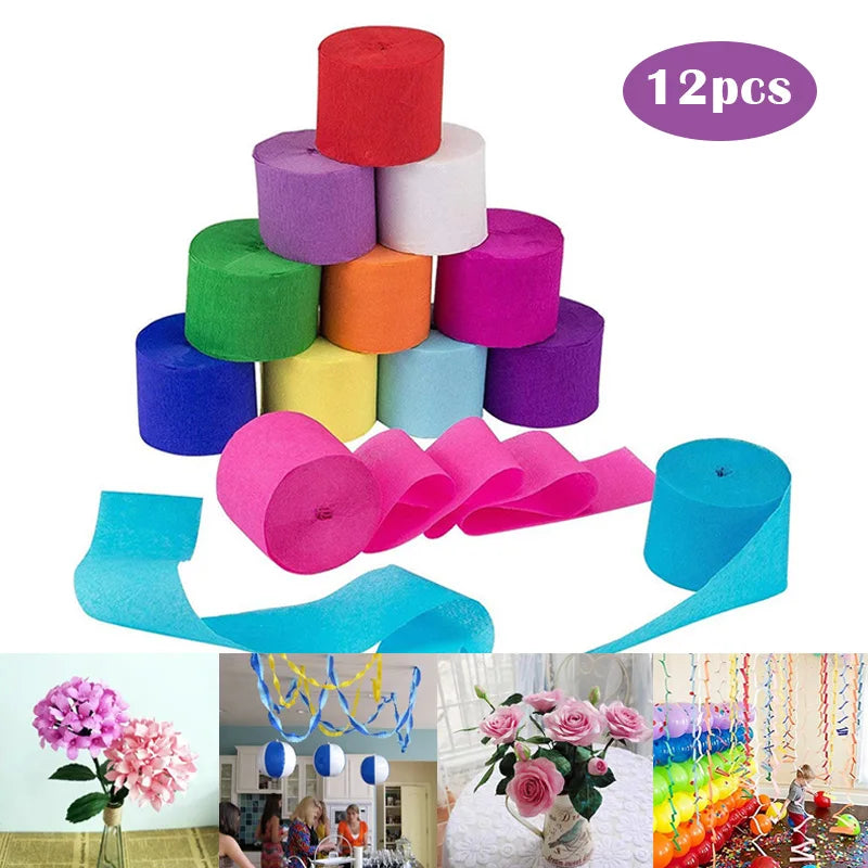 12Pcs/Rolls Crepe Paper in 12 Colors 82ft