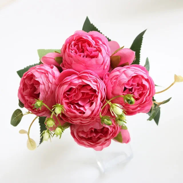 1pcs 30cm Rose Pink Silk Peony Bouquet