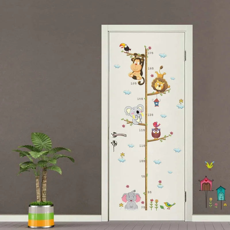 Cute Elephant Lion Zoo Height Measure Wall Sticker Kids Room