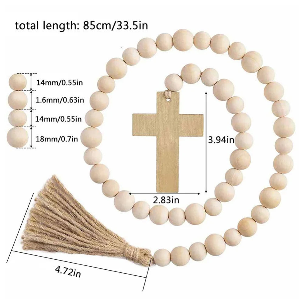 Easter Religious Wood Bead Garland, Natural Wood