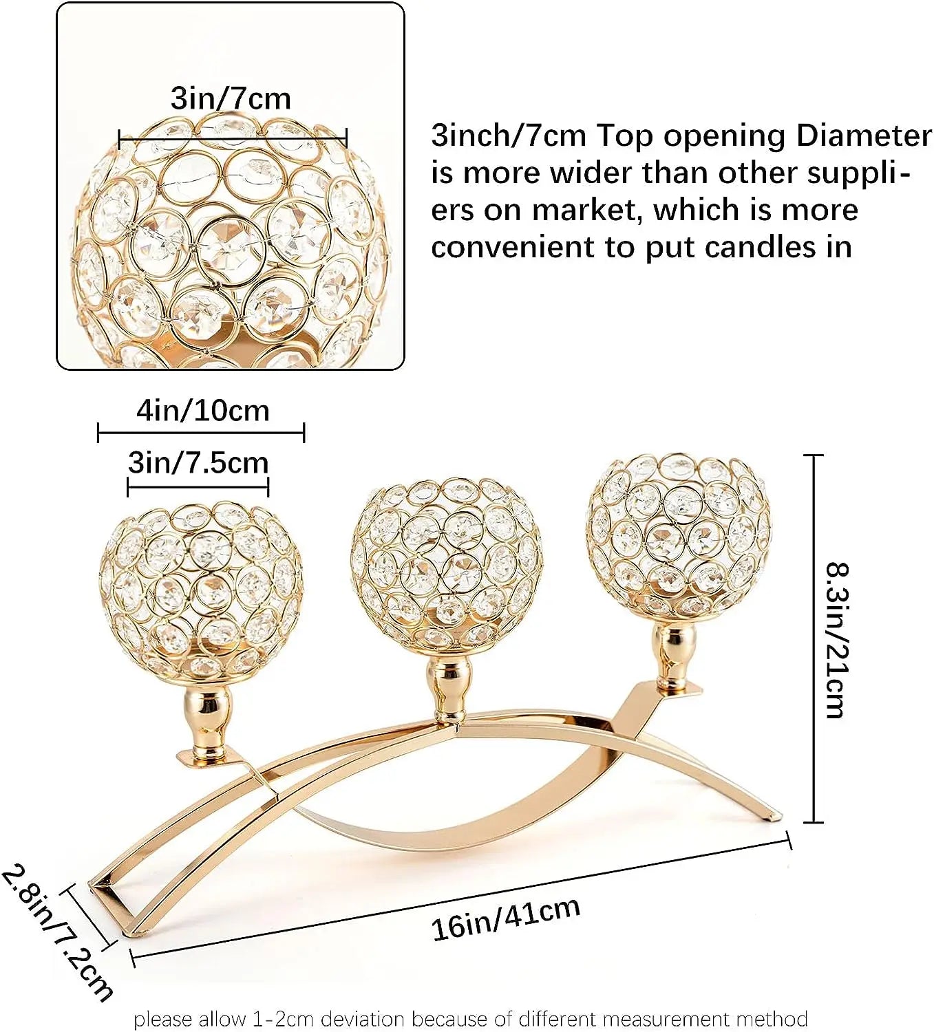 Gold, Silver, Crystal Candle Holders for Home, Wedding, 3 Arms