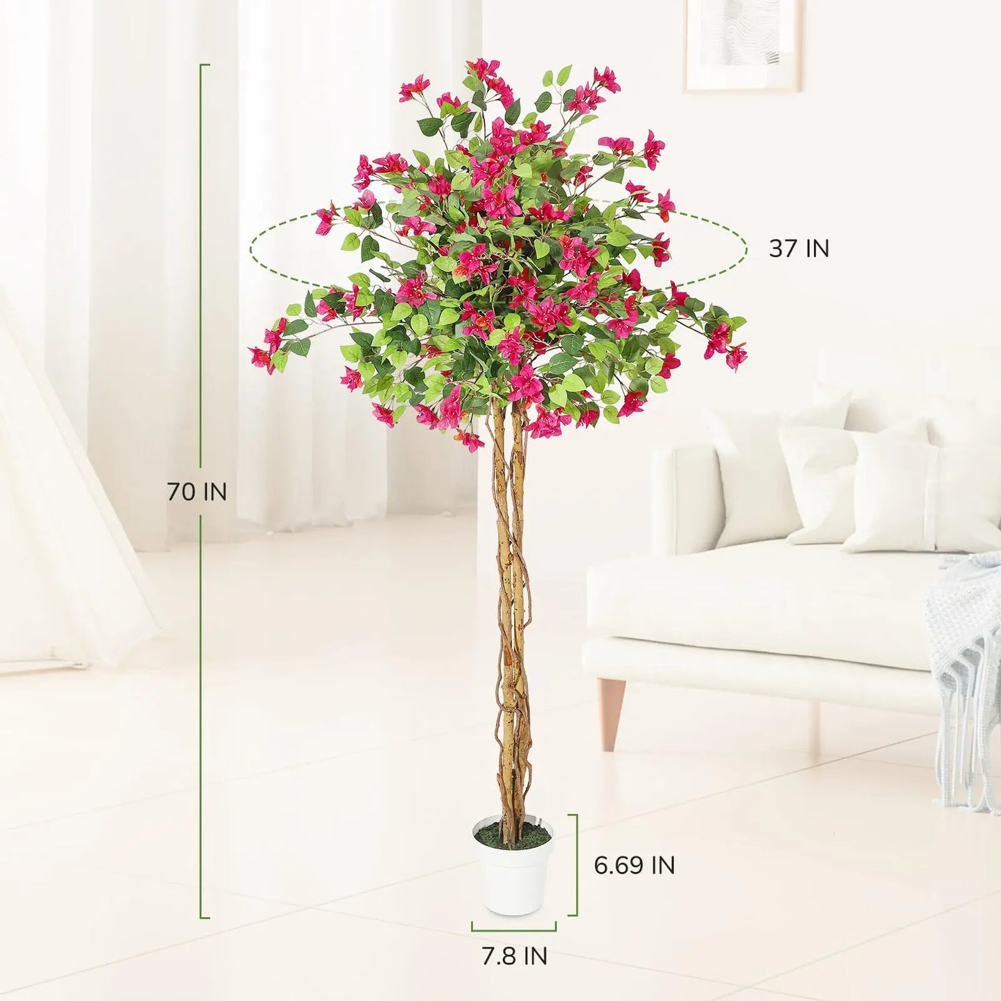 Artificial Indoor Bougainvillea Tree w/White Pot