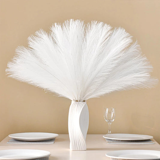 60PCS Faux Pampas Grass Artificial Flowers 21.6in Fluffy White Pampas Fake Flower for Home Wedding Christmas Party Boho Decor