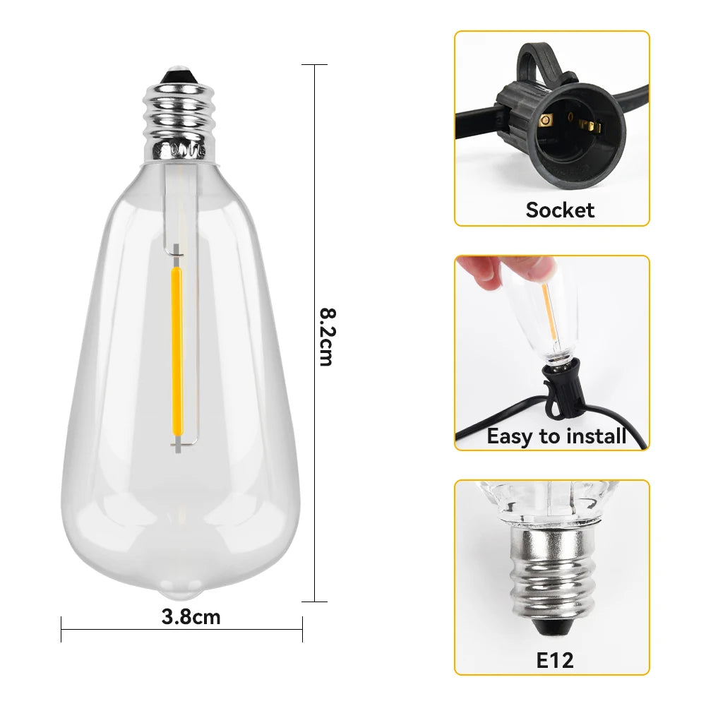 LED String Light 50FT 100FT Festoon Outdoor Light