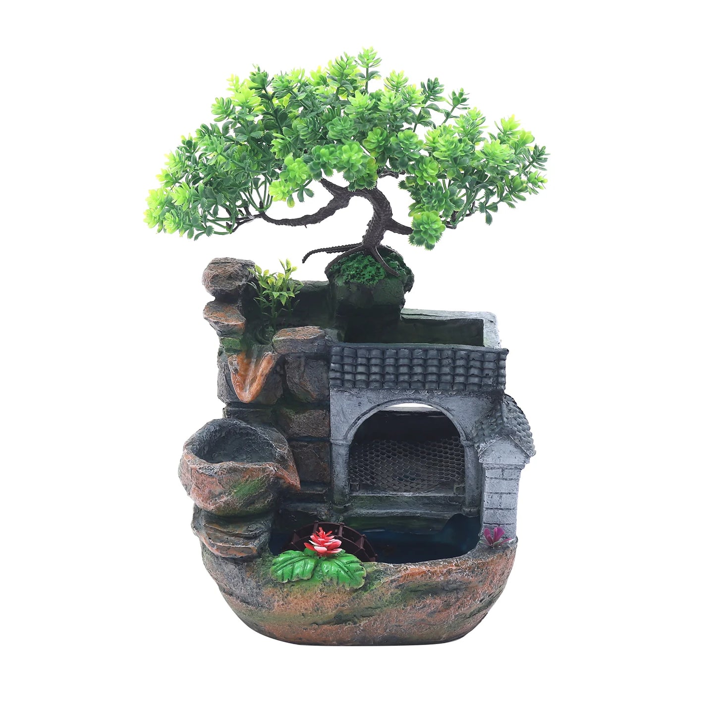 LED Desktop Bonsai Water Fountain Waterfall Ornament w/ Pump