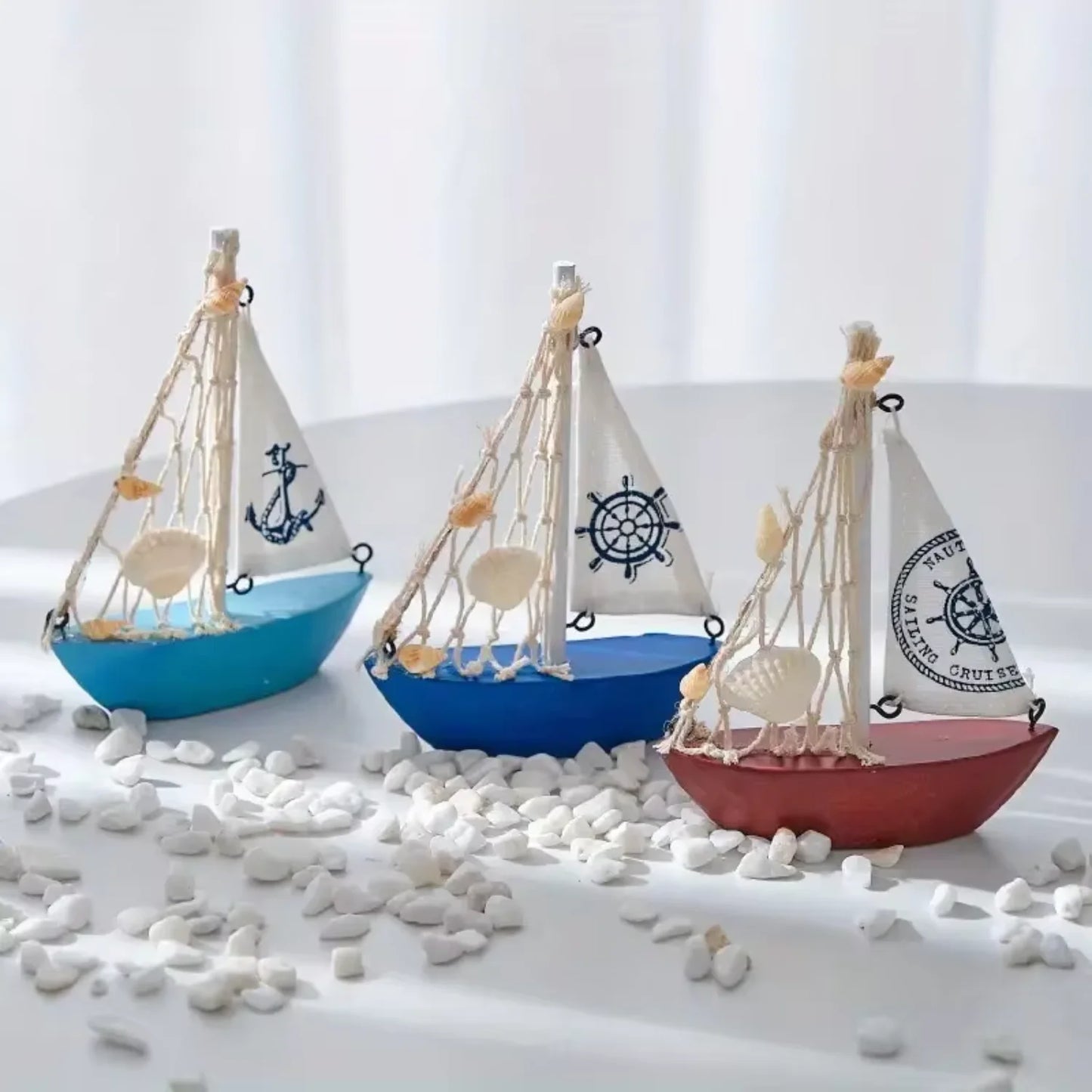 Mediterranean Style Wooden Canvas Boats For Decoration