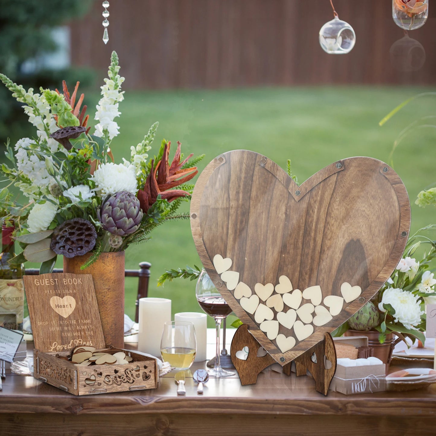 Wedding Guest Book, Wooden Heart-shaped