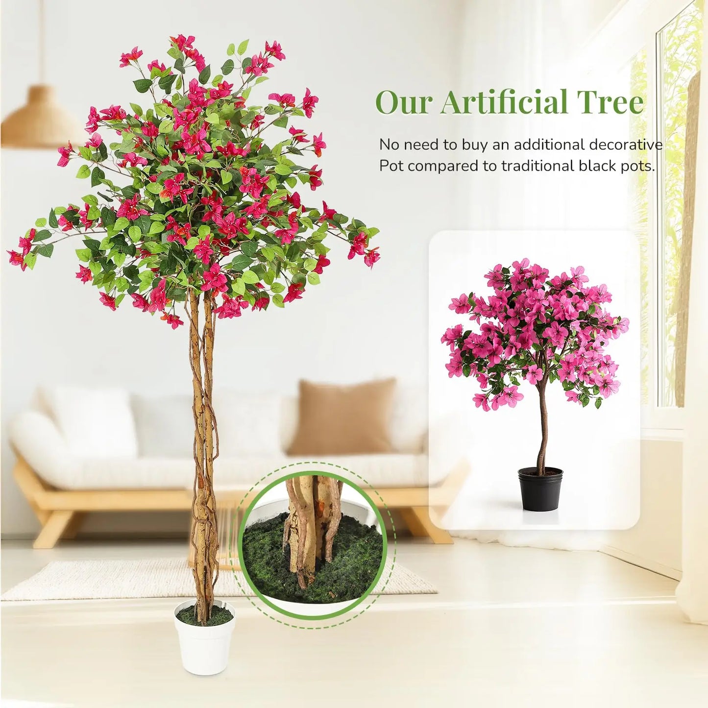 Artificial Indoor Bougainvillea Tree w/White Pot